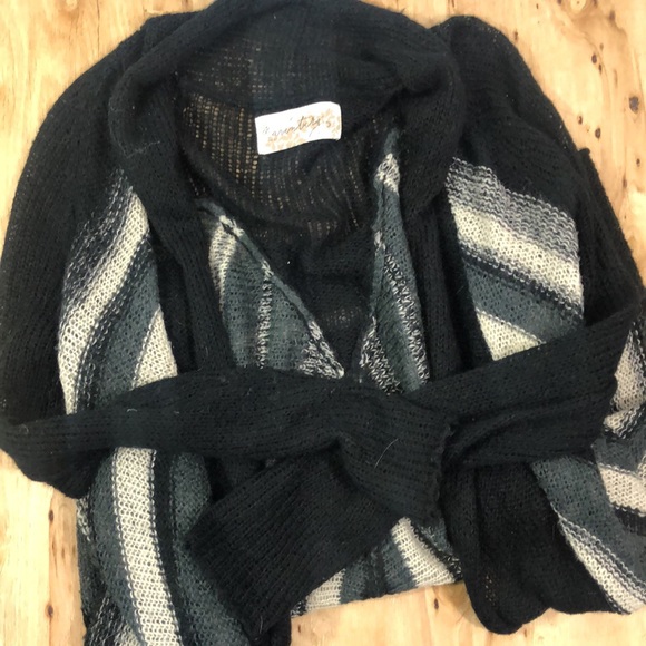 Adventura Open Drape Cardigan Sweater Black Gray & Cream Medium - Picture 5 of 5